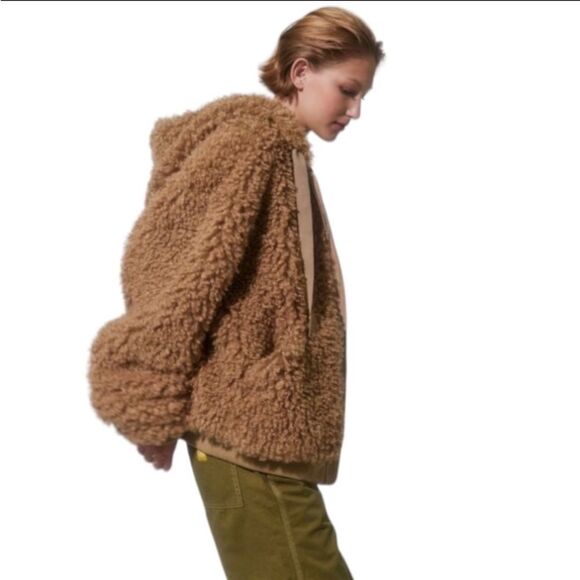NEW UO Urban Outfitters Casey Sherpa Hooded Zip-Up Jacket M L - Picture 3 of 6